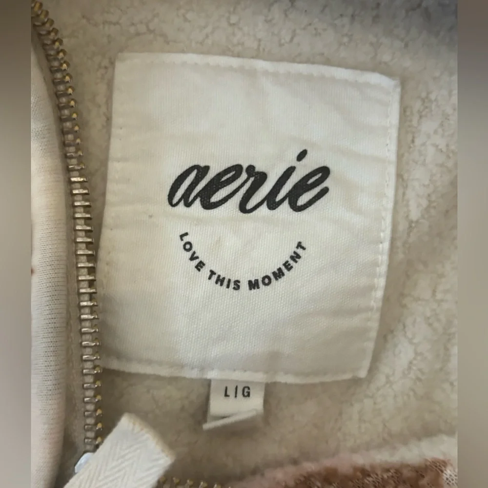 Aerie Sherpa Quarter Zip Pullover Fleece Sweater Fair Isle Snowflake  Large - Picture 2 of 3
